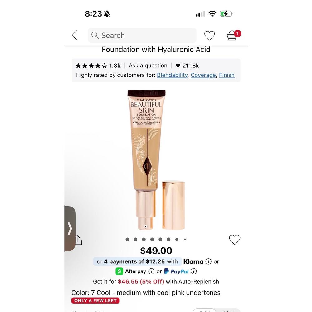 Charlotte Tilburry Beautiful Skin Foundation 7 Cool